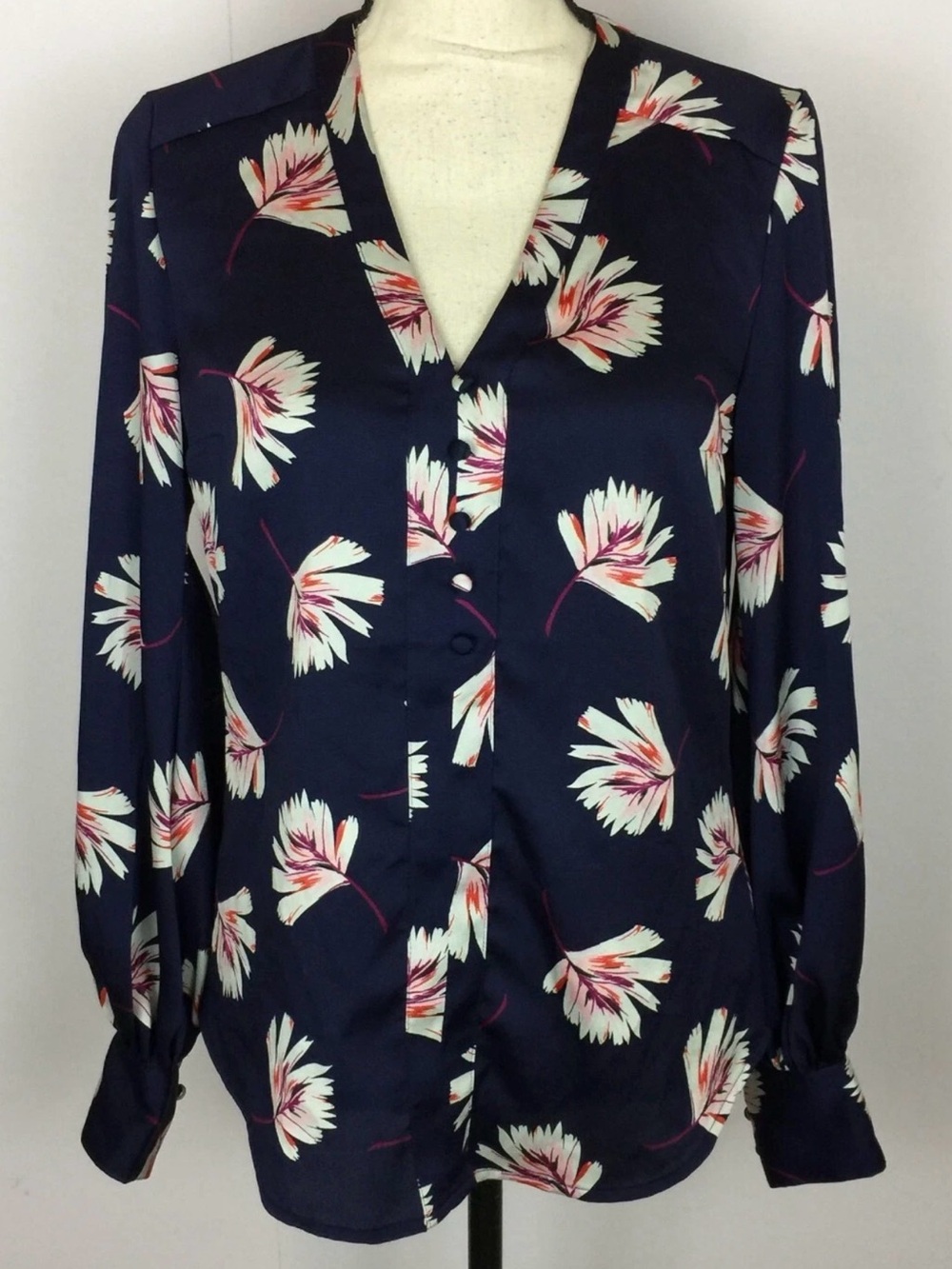 Express Navy Floral Button-Front Blouse